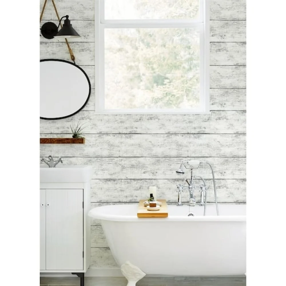 Wallpaper Cabin White Wood Planks